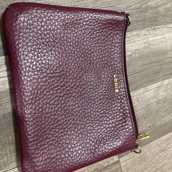 LODIS designer red burgundy wine pebbled leather designer pouch Lagenlook Classy - Picture 2 of 7